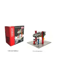 1/64 2 Post Lift with Oil Drainer & Mechanic figure, red