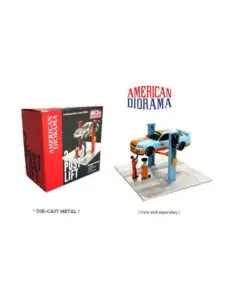 1/64 2 Post Lift with Oil Drainer & Mechanic figure, light blue