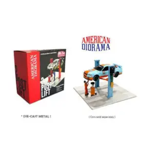1/64 2 Post Lift with Oil Drainer & Mechanic figure, light blue
