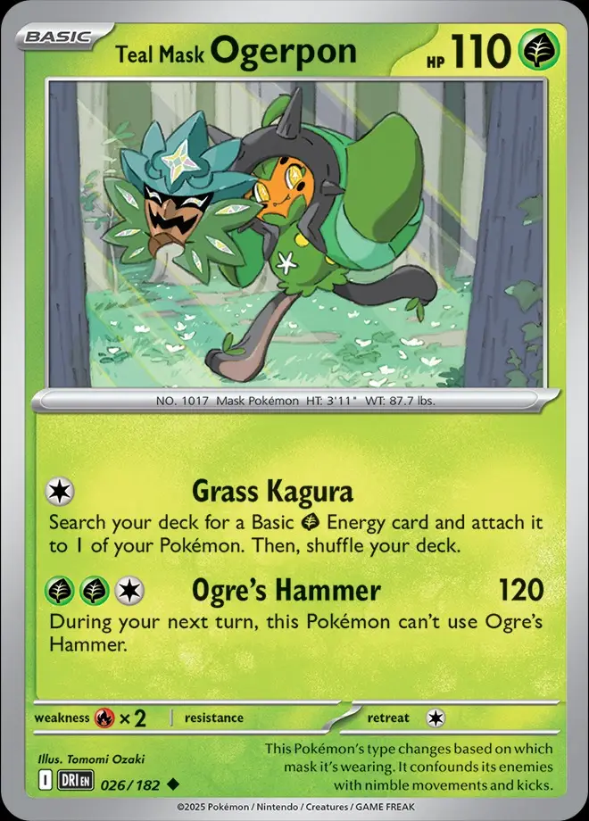 Karta Pokémon: Destined Rivals - 026 - Teal Mask Ogerpon (Reverse Holo)