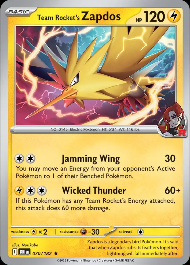 Karta Pokémon: Destined Rivals - 070 - Team Rocket's Zapdos (Holo)