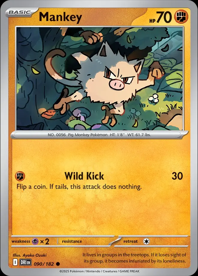 Karta Pokémon: Destined Rivals - 090 - Mankey (Reverse Holo)