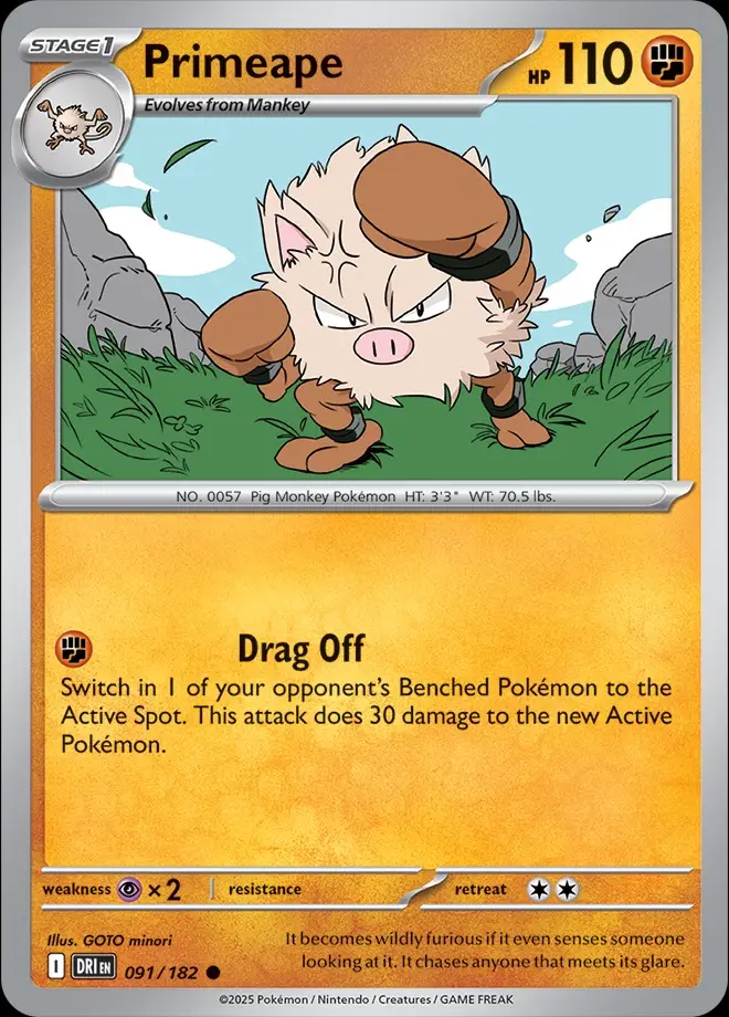 Karta Pokémon: Destined Rivals - 091 - Primeape (Reverse Holo)