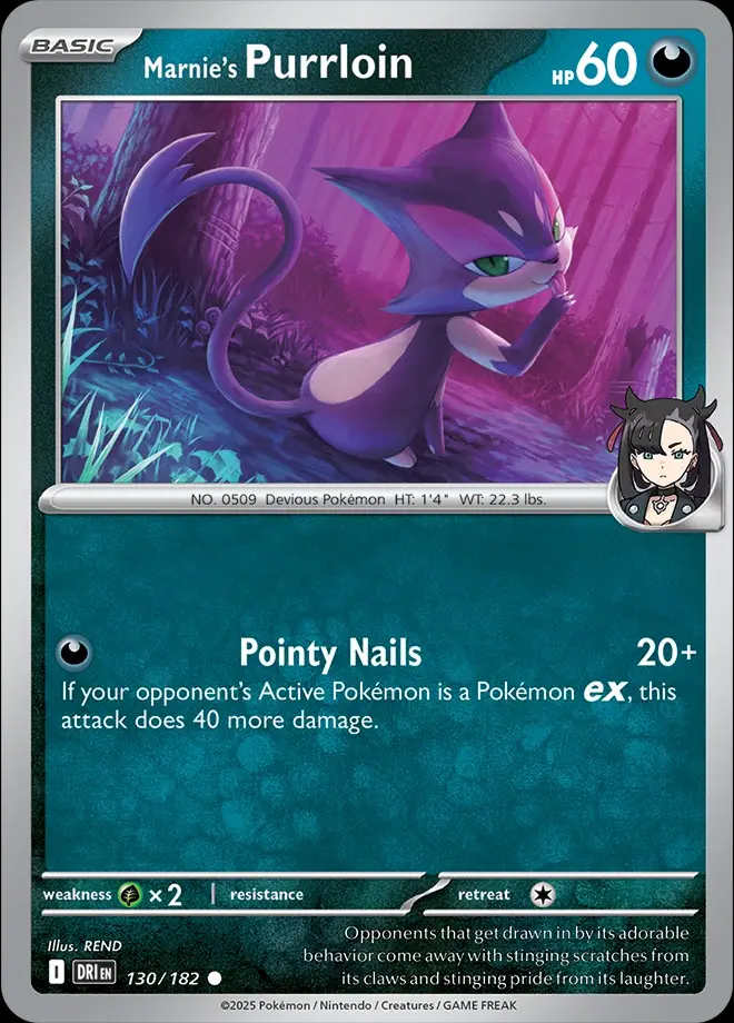 Karta Pokémon: Destined Rivals - 130 - Marnie’s Purrloin (Reverse Holo)