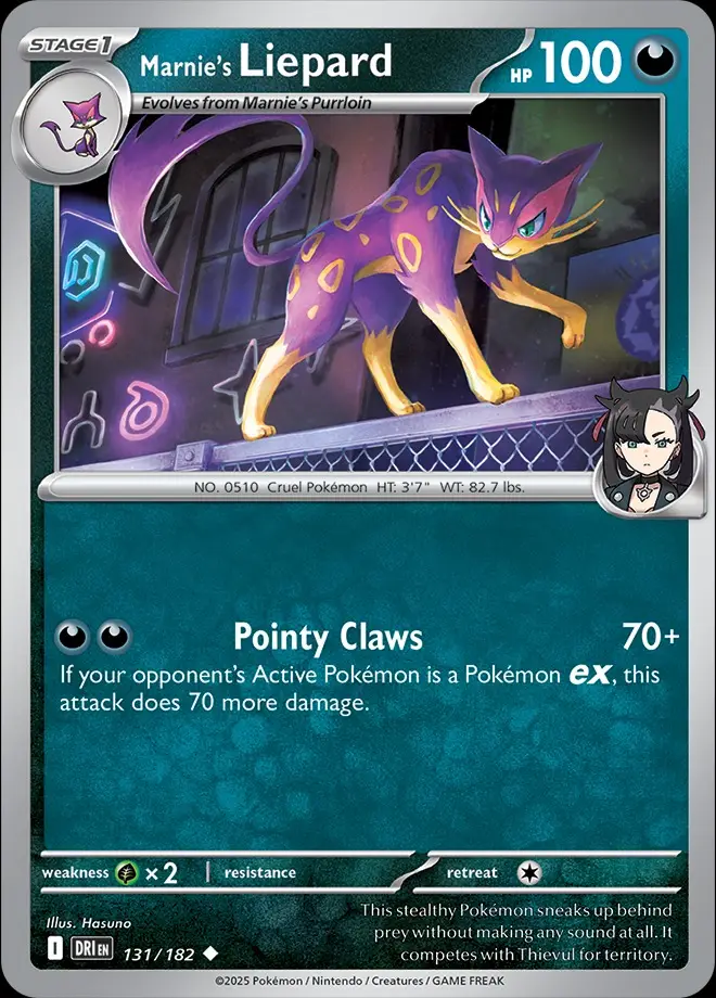 Karta Pokémon: Destined Rivals - 131 - Marnie’s Liepard (Reverse Holo)