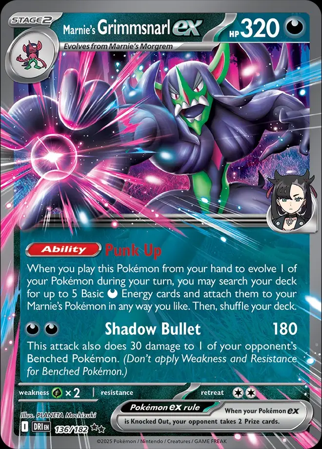 Karta Pokémon: Destined Rivals - 136 - Marnie’s Grimmsnarl ex