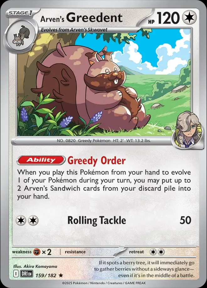 Karta Pokémon: Destined Rivals - 159 - Arven’s Greedent (Holo)