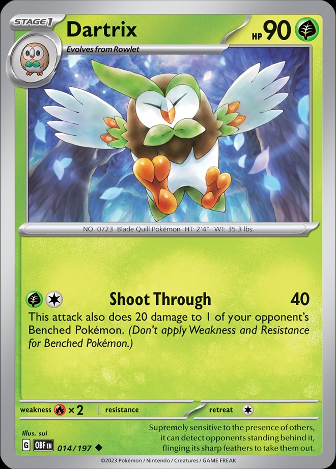 Karta Pokémon: Obsidian Flames - 014 - Dartrix (Reverse Holo)