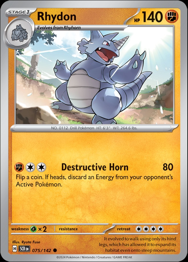 Karta Pokémon: Stellar Crown - 075 - Rhydon (Reverse Holo)