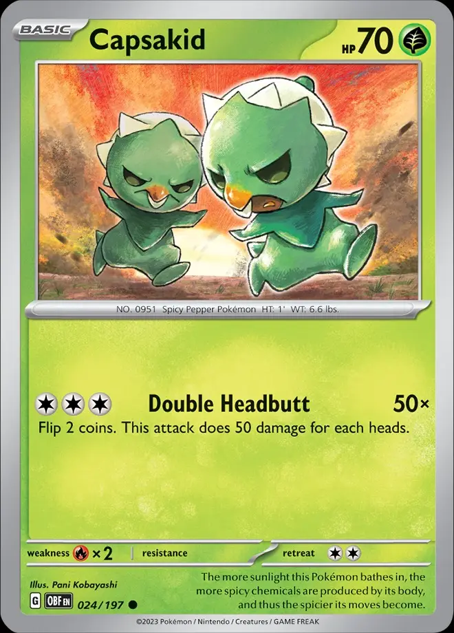 Karta Pokémon: Obsidian Flames - 024 - Capsakid (Reverse Holo)