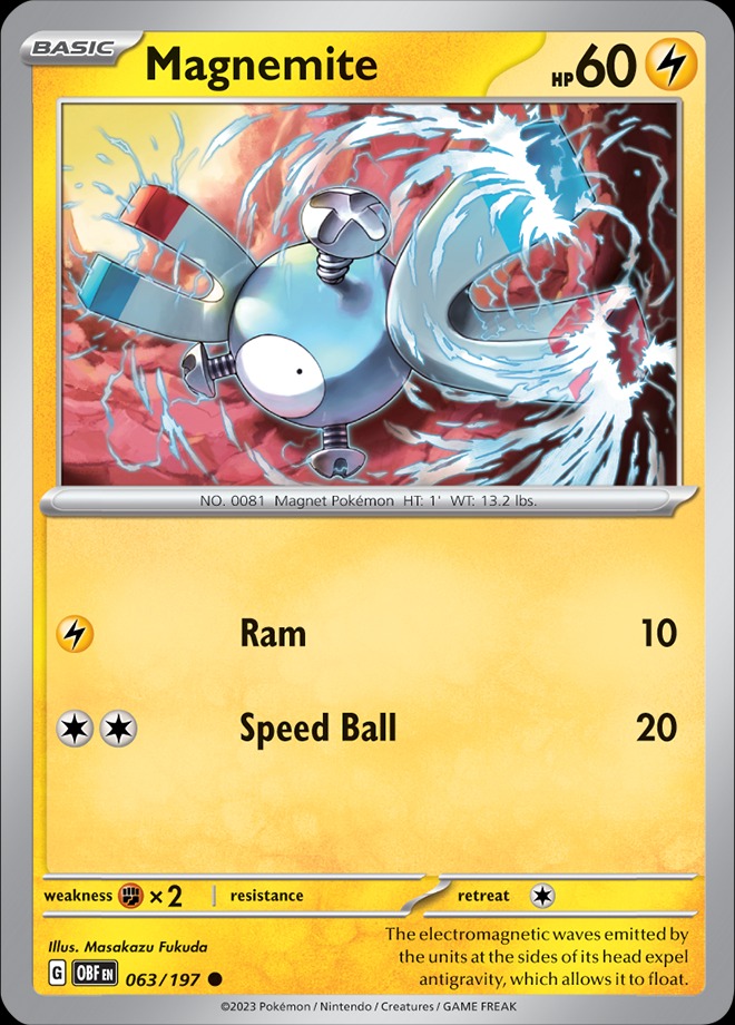 Karta Pokémon: Obsidian Flames - 063 - Magnemite (Reverse Holo)