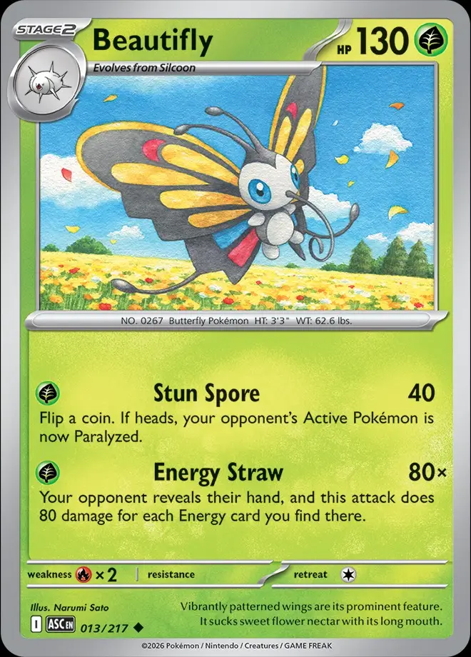 Karta Pokémon: Ascended Heroes - 013 - Beautifly (Energy Reverse Holo)