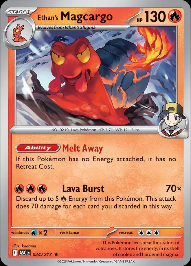 Karta Pokémon: Ascended Heroes - 024 - Ethan's Magcargo (Energy Reverse Holo)