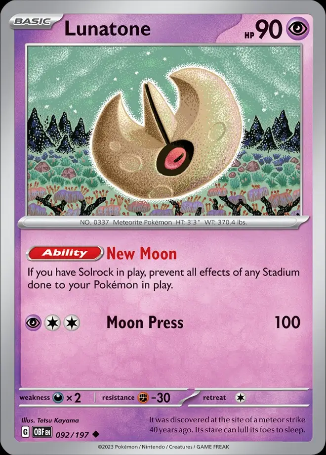 Karta Pokémon: Obsidian Flames - 092 - Lunatone (Reverse Holo)