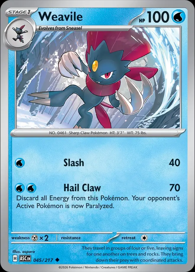 Karta Pokémon: Ascended Heroes - 045 - Weavile (Energy Reverse Holo)