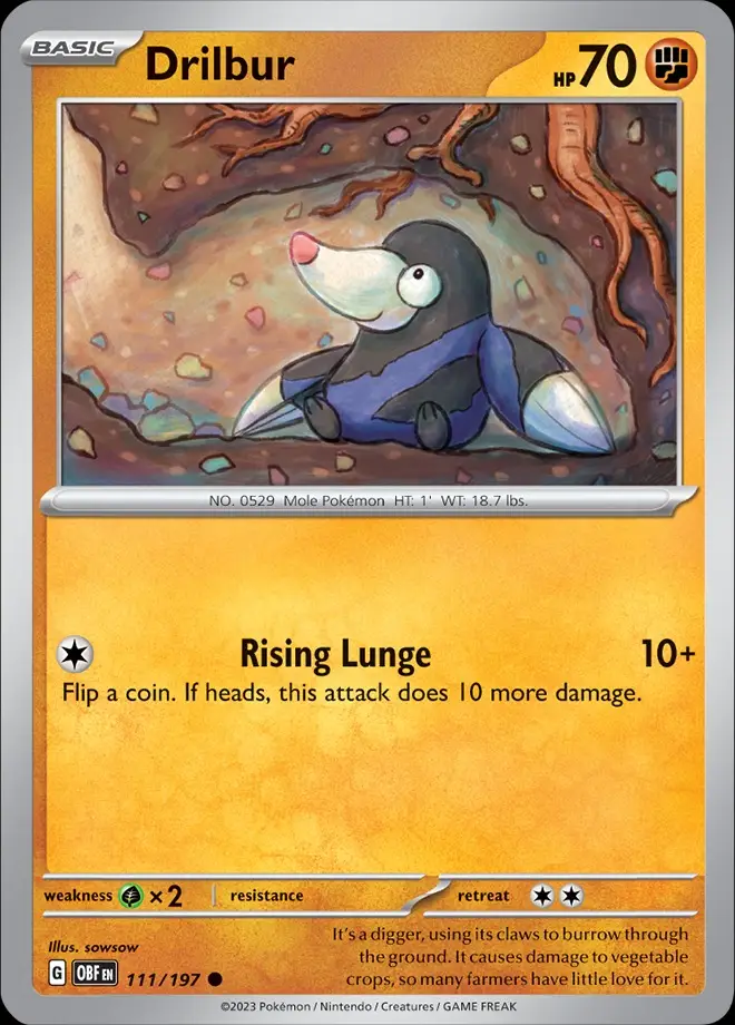 Karta Pokémon: Obsidian Flames - 111 - Drilbur (Reverse Holo)