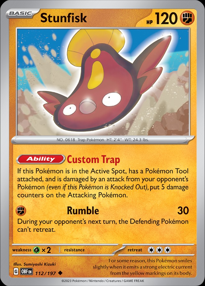 Karta Pokémon: Obsidian Flames - 112 - Stunfisk (Reverse Holo)