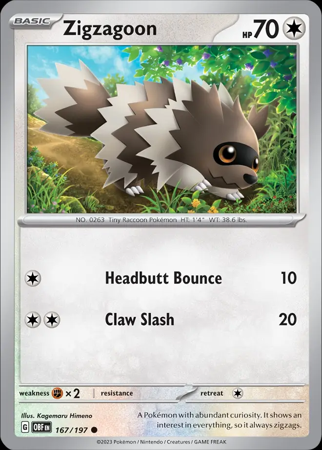 Karta Pokémon: Obsidian Flames - 167 - Zigzagoon (Reverse Holo)
