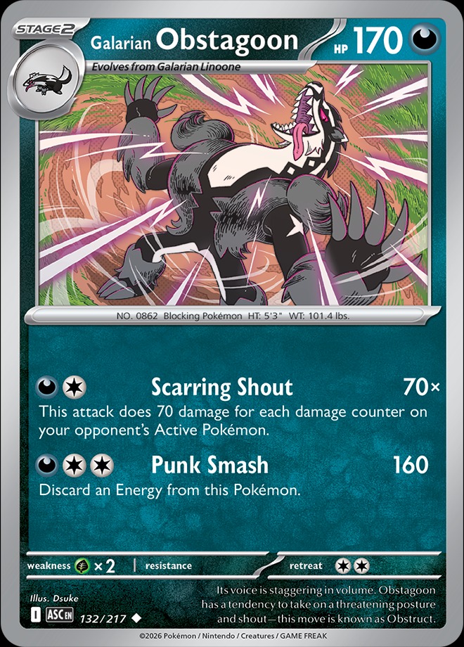 Karta Pokémon: Ascended Heroes - 132 - Galarian Obstagoon