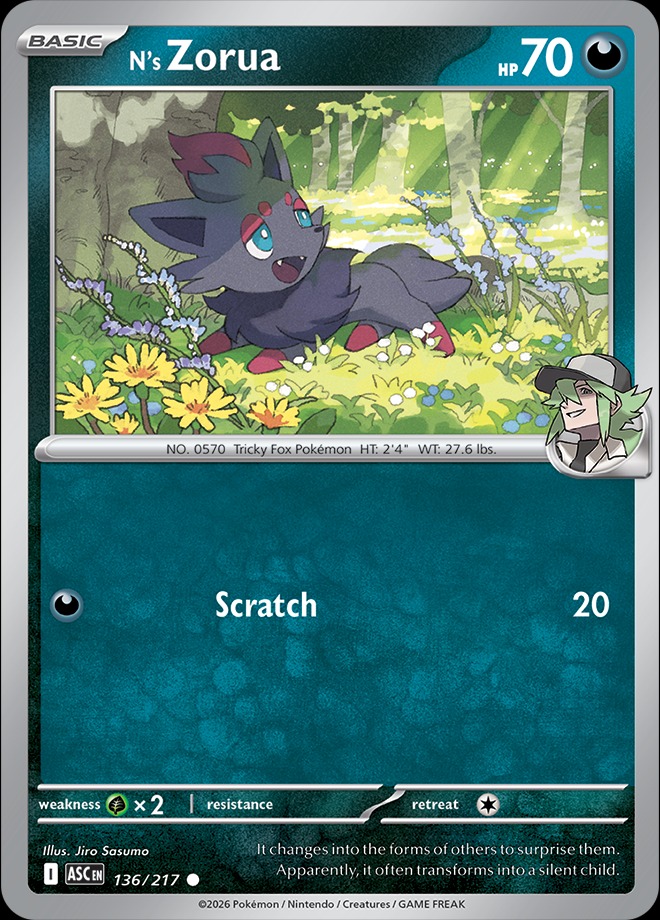 Karta Pokémon: Ascended Heroes - 136 - N's Zorua