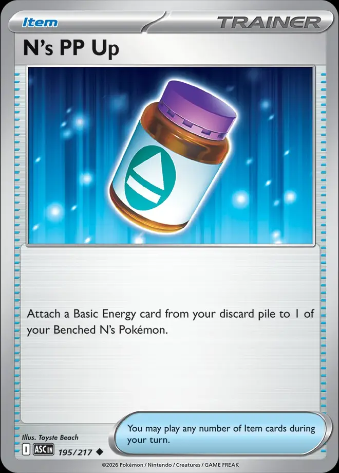 Karta Pokémon: Ascended Heroes - 195 - N's PP Up (Reverse Holo)