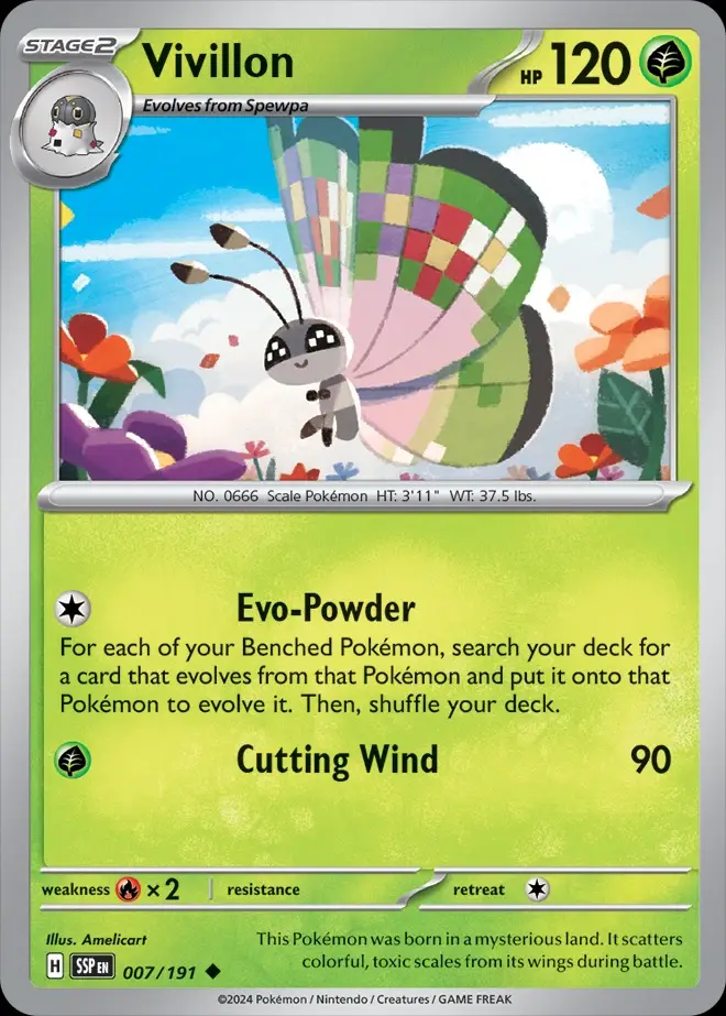 Karta Pokémon: Surging Sparks - 007 - Vivillon (Reverse Holo)