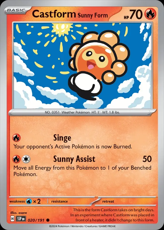 Karta Pokémon: Surging Sparks - 020 - Castform Sunny Form (Reverse Holo)