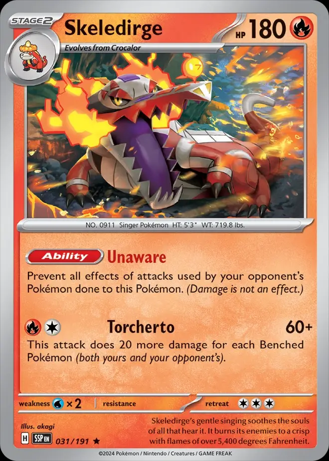 Karta Pokémon: Surging Sparks - 031 - Skeledirge (Reverse Holo)