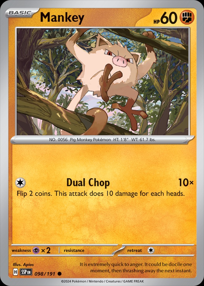 Karta Pokémon: Surging Sparks - 098 - Mankey (Reverse Holo)