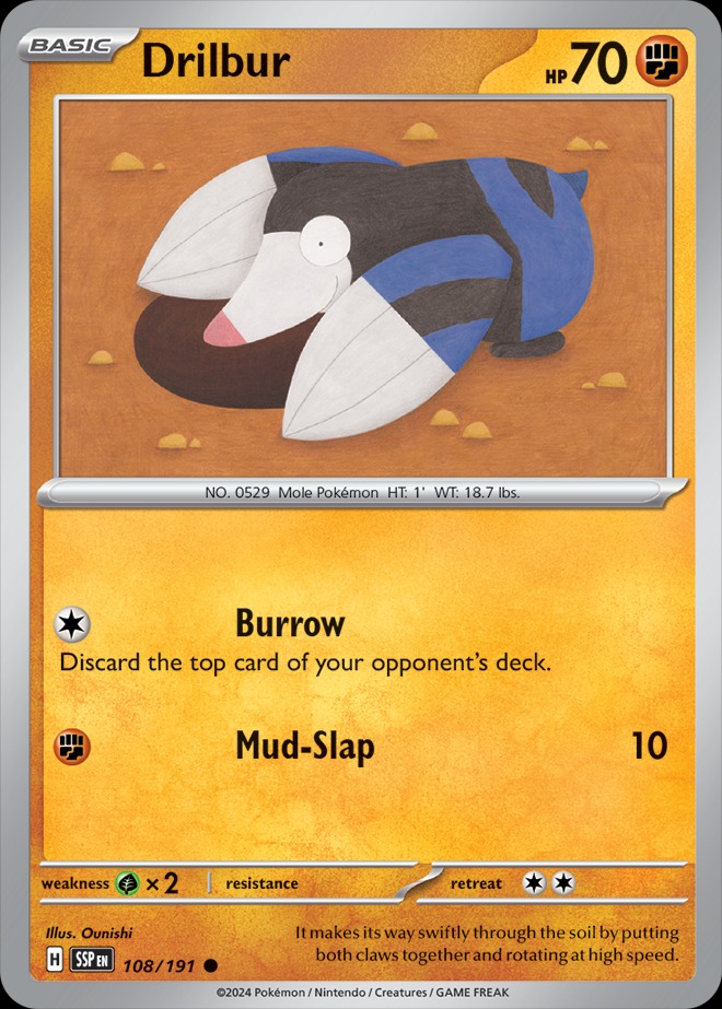 Karta Pokémon: Surging Sparks - 108 - Drilbur (Reverse Holo)
