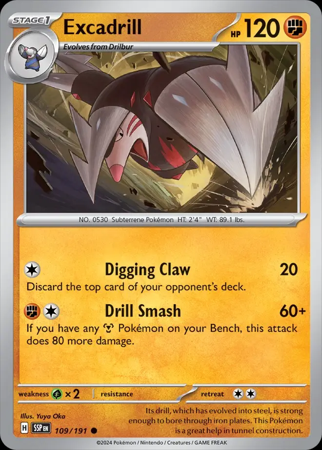 Karta Pokémon: Surging Sparks - 109 - Excadrill (Reverse Holo)