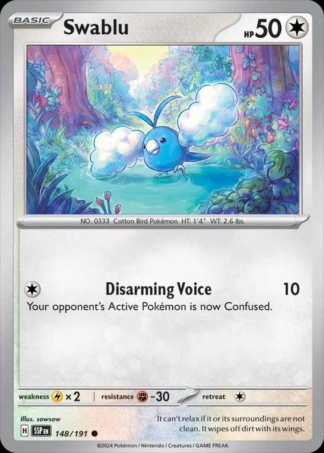 Karta Pokémon: Surging Sparks - 148 - Swablu (Reverse Holo)