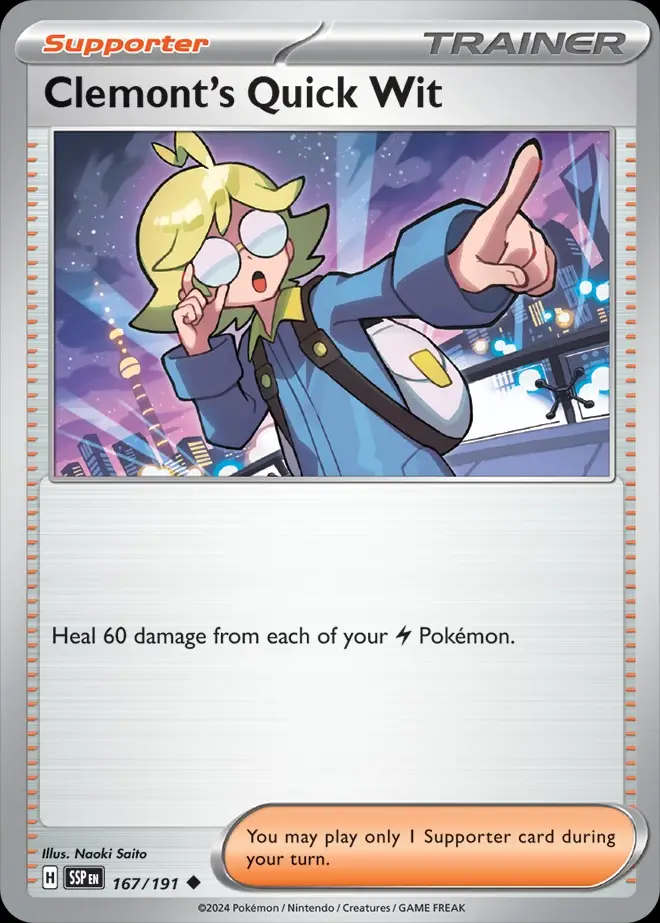 Karta Pokémon: Surging Sparks - 167 - Clemont's Quick Wit (Reverse Holo)